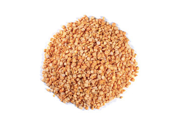 A pile of dry peas isolated on white. Top view.