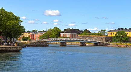 Suomenlinna (Sveaborg) fortress. Constructing began in 1748. Wooden bridge across narrow strait...