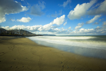yellow beach sea and clouds from turkey