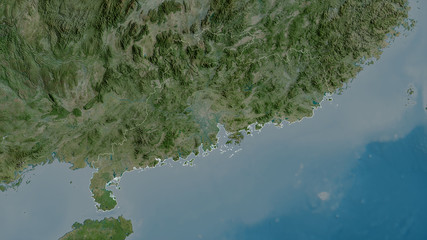 Guangdong, China - outlined. Satellite
