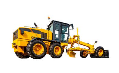 Modern three-axle road grader isolated on a white background