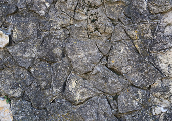 texture of the old gray masonry of gray stones of various shapes, full frame