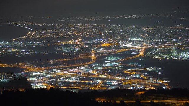 Haifa And Metropolitan Area Of Haifa at Night,  Industrial Zone of Haifa At Night, Aerial View, The North Of Israel,