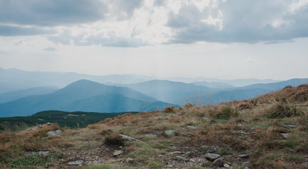 View of Carpathian mountains, Ukraine. Travel and nature concept
