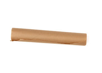 twisted roll of brown parchment paper isolated on a white background