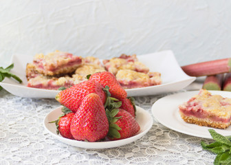 Homemade pie with fresh strawberries and rhubarb.
