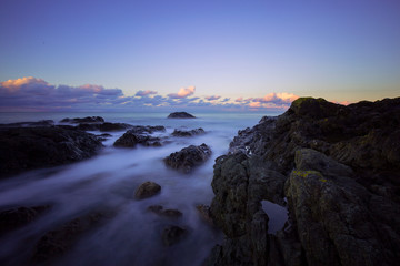Fototapeta na wymiar sea cliffs sunset landscape and long exposure