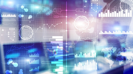 Business intelligence. Diagram, Graph, Stock Trading, Investment dashboard, transparent blurred...