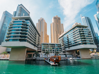 Fototapeta na wymiar Dubai Marina with skyscrapers in sunny day, United Arab Emirates.