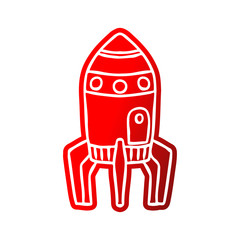 Rocket icon. Bright red spaceship. Vertical view. Vector graphic drawing. Isolated object on a white background. Isolate.