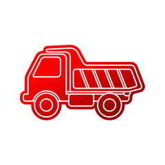 Dump truck icon. Bright red lorry. Side view. Vector graphic drawing. Isolated object on a white background. Isolate.