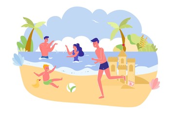 Obraz na płótnie Canvas Whole Family Fun Holidays on Beach for Weekend.