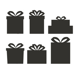 Black isolated on white background gift boxes silhouette set. Vector flat graphic design cartoon illustration
