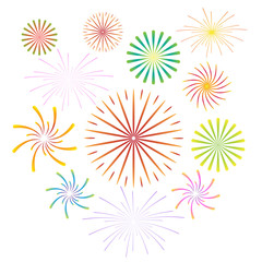 Fireworks isolated on white background set. Vector flat graphic design cartoon illustration