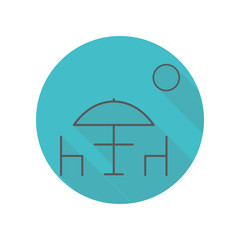 Table and chairs under sun umbrella long shadow icon. Simple thin line, outline vector of restaurant icons for ui and ux, website or mobile application