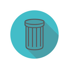 Trash bin long shadow icon. Simple thin line, outline vector of restaurant icons for ui and ux, website or mobile application