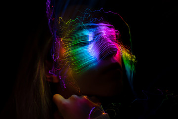 Fototapeta premium freezlight portrait, new art direction, long exposure photo without photoshop, light drawing at long exposure