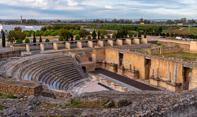 Obraz premium View of ancient Roman theater of Italica, in Santiponce, near Seville, Spain.