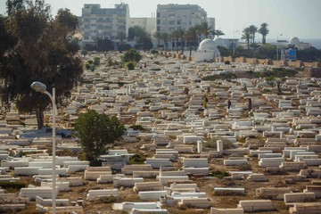 An old muslim cemetery in Monastir, Tunisia, North Africa. View from the Ribat fortrees