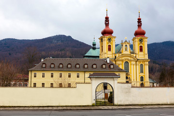 Fototapeta na wymiar Baroque Basilica of the Visitation Virgin Mary in Winter, place of pilgrimage, Hejnice, Czech Republic
