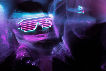 freezlight portrait, new art direction, long exposure photo without photoshop, light drawing at long exposure