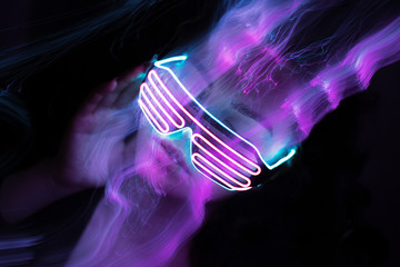 freezlight portrait, new art direction, long exposure photo without photoshop, light drawing at long exposure