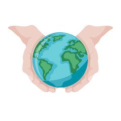 Open hands holding mother Earth vector