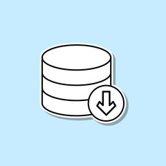 Collected coins and down arrow sticker icon. Simple thin line, outline vector of web icons for ui and ux, website or mobile application