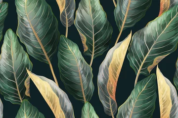 Gordijnen Palmbladeren naadloos vintage patroon © Jallo