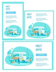 Romantic Man and Woman First Date Banner Flat Set