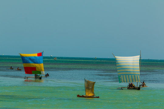 piroque fishermen out at sea