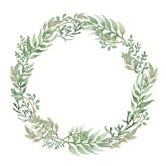 watercolor spring leaves wreath. modern wedding invitation card, save the date, green foliage frame clipart, DIY, Scrapbook clipart,  boho style