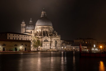 Fototapeta na wymiar Old Baroque Church Santa Maria della Salute at Night, Venice/Italy