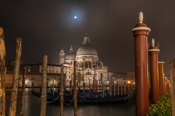Fototapeta na wymiar Old Baroque Church Santa Maria della Salute at Night, Venice/Italy