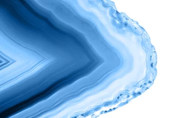 Foto auf Acrylglas Kristalle Abstrakter Hintergrund - gestreiftes Achatscheibenmineral, Farbe des Jahres 2020 Pantone Classic Blue 19-4052