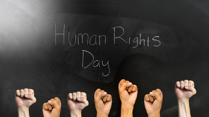 Human Right Day text and human hands