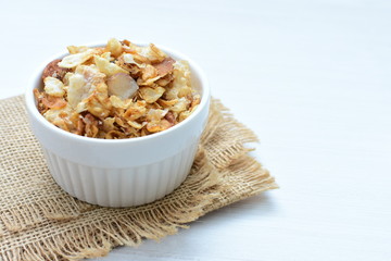 soja, coconut, peanuts, honey, flakes, granola, delicious, oat, vegan, ingredient, seed, cereal, sweet, nutrition, snack, natural, organic, healthy, grain, food, muesli