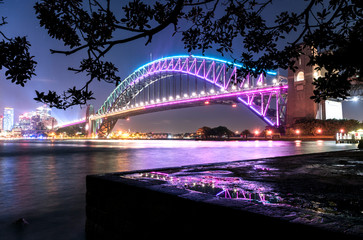 Fototapeta na wymiar Sydney Harbour Bridge at night, Vivid Sydney, Australia