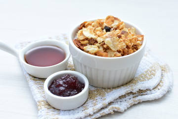 soja, coconut, peanuts, honey, flakes, granola, delicious, oat, vegan, ingredient, seed, cereal, sweet, nutrition, snack, natural, organic, healthy, grain, food, muesli