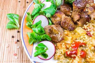 Barley porridge with meat and vegetables  . pearl-barley porridge