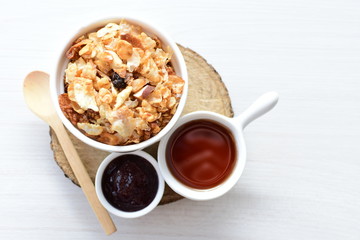 soja, coconut, peanuts, honey, flakes, granola, delicious, oat, vegan, ingredient, seed, cereal, sweet, nutrition, snack, natural, organic, healthy, grain, food, muesli