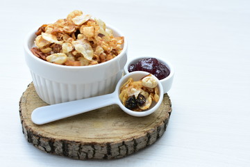 soja, coconut, peanuts, honey, flakes, granola, delicious, oat, vegan, ingredient, seed, cereal, sweet, nutrition, snack, natural, organic, healthy, grain, food, muesli