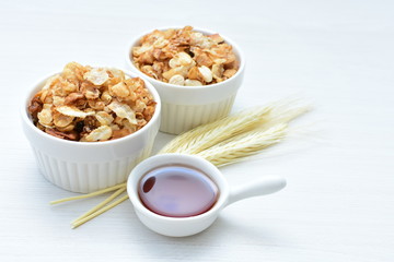soja, coconut, peanuts, honey, flakes, granola, delicious, oat, vegan, ingredient, seed, cereal, sweet, nutrition, snack, natural, organic, healthy, grain, food, muesli