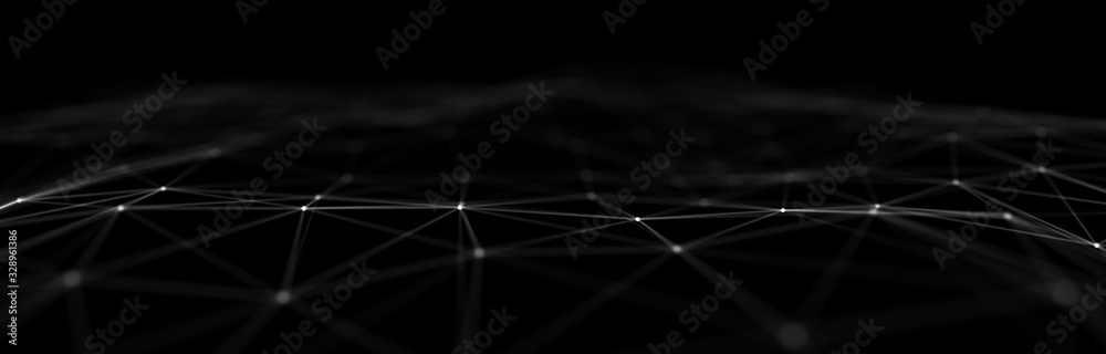Poster Wave 3d. Wave of particles. Futuristic point wave. Design for poster. Technology  background. Big data visualization. 3d rendering.