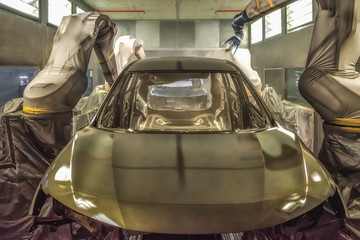 Production line of automobile plant, paint shop.
