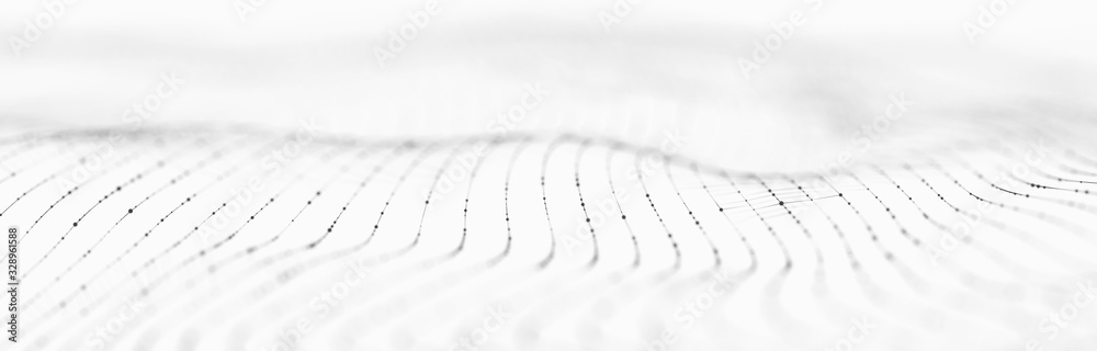 Poster wave 3d. wave of particles. abstract white geometric background. big data visualization. data techno