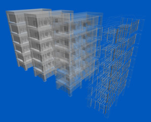 Mega city, wireframe technique, original 3d rendering