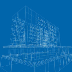 Mega city, wireframe technique, original 3d rendering