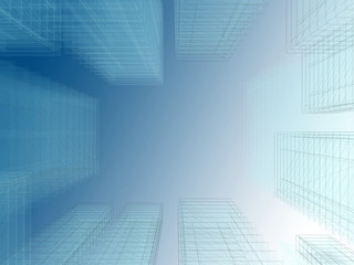 Mega city, wireframe technique, original 3d rendering