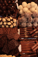 Luxurious chocolate pralines at a market
